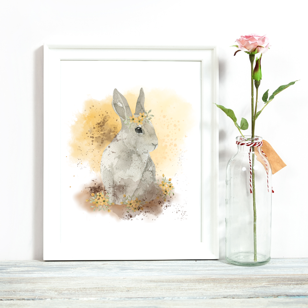 Yellow Flower Bunny Art Digital Download