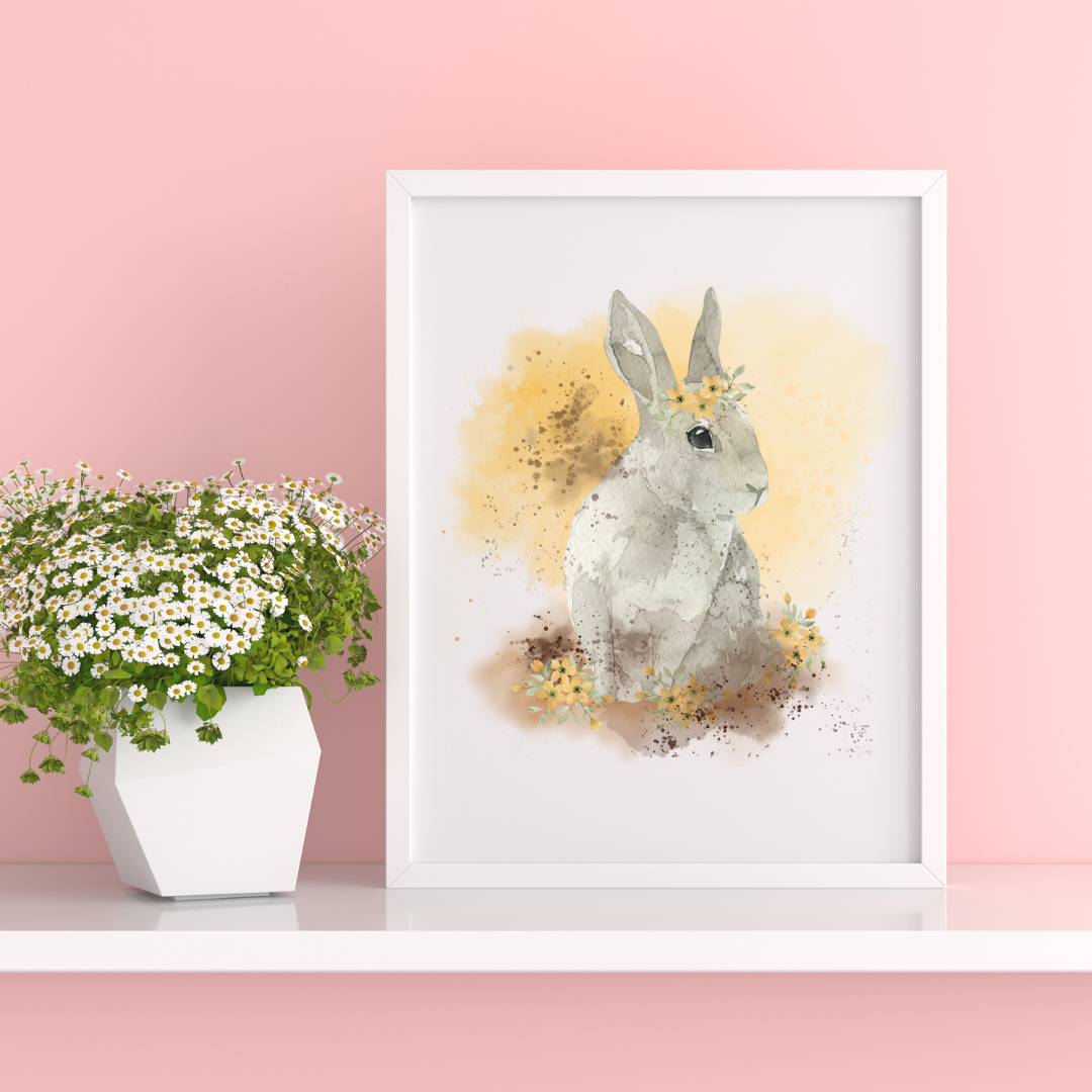 Yellow Flower Bunny Art Digital Download